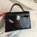 Hermes Kelly Mini II Handmade Bag In Black Alligator Crocodile Hermes Kelly Mini II Handmade Bag In Black Alligator Crocodile