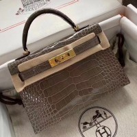 Hermes Kelly Mini II Handmade Bag In Taupe Alligator Crocodile Hermes Kelly Mini II Handmade Bag In Taupe Alligator Crocodile