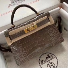 Hermes Kelly Mini II Handmade Bag In Taupe Alligator Crocodile Hermes Kelly Mini II Handmade Bag In Taupe Alligator Crocodile