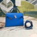 Hermes Kelly Mini II Handmade Bag In Blue Chevre Leather Hermes Kelly Mini II Handmade Bag In Blue Chevre Leather