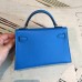 Hermes Kelly Mini II Handmade Bag In Blue Chevre Leather Hermes Kelly Mini II Handmade Bag In Blue Chevre Leather