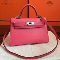 Hermes Kelly Mini II Handmade Bag In Rose Lipstick Chevre Leather Hermes Kelly Mini II Handmade Bag In Rose Lipstick Chevre Leather