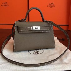 Hermes Kelly Mini II Handmade Bag In Taupe Epsom Leather Hermes Kelly Mini II Handmade Bag In Taupe Epsom Leather