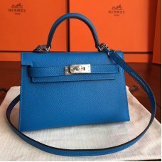 Hermes Kelly Mini II Handmade Bag In Blue Izmir Epsom Leather Hermes Kelly Mini II Handmade Bag In Blue Izmir Epsom Leather