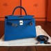 Hermes Kelly Mini II Handmade Bag In Blue Izmir Epsom Leather Hermes Kelly Mini II Handmade Bag In Blue Izmir Epsom Leather