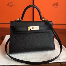 Hermes Kelly Mini II Handmade Bag In Black Epsom Leather Hermes Kelly Mini II Handmade Bag In Black Epsom Leather
