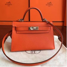 Hermes Kelly Mini II Handmade Bag In Orange Epsom Leather Hermes Kelly Mini II Handmade Bag In Orange Epsom Leather
