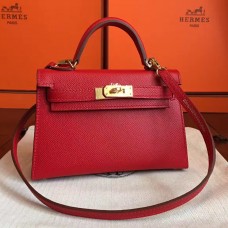 Hermes Kelly Mini II Handmade Bag In Red Epsom Leather Hermes Kelly Mini II Handmade Bag In Red Epsom Leather