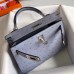 Hermes Kelly Mini II Handmade Bag In Blue Lin Ostrich Leather Hermes Kelly Mini II Handmade Bag In Blue Lin Ostrich Leather