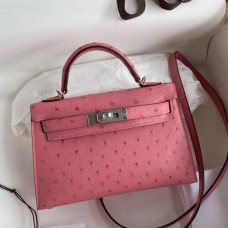 Hermes Kelly Mini II Handmade Bag In Terre Cutie Ostrich Leather Hermes Kelly Mini II Handmade Bag In Terre Cutie Ostrich Leather