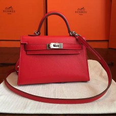 Hermes Kelly Mini II Handmade Bag In Red Swift Calfskin Hermes Kelly Mini II Handmade Bag In Red Swift Calfskin