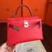 Hermes Kelly Mini II Handmade Bag In Red Swift Calfskin Hermes Kelly Mini II Handmade Bag In Red Swift Calfskin
