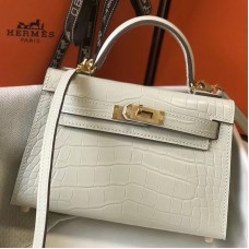 Hermes Kelly Mini II Handmade Bag In Beton Crocodile Embossed Leather Hermes Kelly Mini II Handmade Bag In Beton Crocodile Embossed Leather