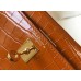 Hermes Kelly Mini II Handmade Bag In Brown Crocodile Embossed Leather Hermes Kelly Mini II Handmade Bag In Brown Crocodile Embossed Leather