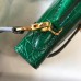 Hermes Kelly Mini II Handmade Bag In Green Crocodile Embossed Leather Hermes Kelly Mini II Handmade Bag In Green Crocodile Embossed Leather