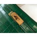 Hermes Kelly Mini II Handmade Bag In Green Crocodile Embossed Leather Hermes Kelly Mini II Handmade Bag In Green Crocodile Embossed Leather