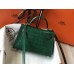 Hermes Kelly Mini II Handmade Bag In Green Crocodile Embossed Leather Hermes Kelly Mini II Handmade Bag In Green Crocodile Embossed Leather