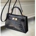 Hermes Kelly Mini II Handmade Bag In Black Crocodile Embossed Leather Hermes Kelly Mini II Handmade Bag In Black Crocodile Embossed Leather