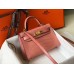Hermes Kelly Mini II Handmade Bag In Pink Crocodile Embossed Leather Hermes Kelly Mini II Handmade Bag In Pink Crocodile Embossed Leather