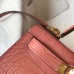 Hermes Kelly Mini II Handmade Bag In Pink Crocodile Embossed Leather Hermes Kelly Mini II Handmade Bag In Pink Crocodile Embossed Leather