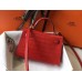 Hermes Kelly Mini II Handmade Bag In Red Crocodile Embossed Leather Hermes Kelly Mini II Handmade Bag In Red Crocodile Embossed Leather