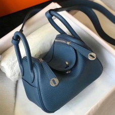 Hermes Lindy Mini Bag In Blue Agate Clemence Leather PHW Hermes Lindy Mini Bag In Blue Agate Clemence Leather PHW