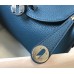 Hermes Lindy Mini Bag In Blue Agate Clemence Leather PHW Hermes Lindy Mini Bag In Blue Agate Clemence Leather PHW