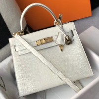 Hermes Kelly 25cm Handmade Bag In White Embossed Crocodile Leather Hermes Kelly 25cm Handmade Bag In White Embossed Crocodile Leather