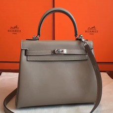 Hermes Kelly 25cm Retourne Handmade Bag In Grey Swift Leather Hermes Kelly 25cm Retourne Handmade Bag In Grey Swift Leather