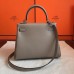 Hermes Kelly 25cm Retourne Handmade Bag In Grey Swift Leather Hermes Kelly 25cm Retourne Handmade Bag In Grey Swift Leather