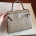 Hermes Kelly 25cm Retourne Handmade Bag In Grey Swift Leather Hermes Kelly 25cm Retourne Handmade Bag In Grey Swift Leather
