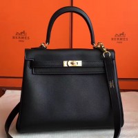 Hermes Kelly 25cm Retourne Handmade Bag In Black Swift Leather Hermes Kelly 25cm Retourne Handmade Bag In Black Swift Leather