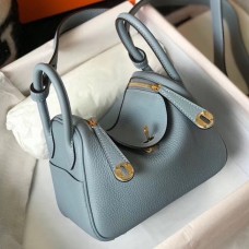 Hermes Lindy Mini Bag In Blue Lin Clemence Leather GHW Hermes Lindy Mini Bag In Blue Lin Clemence Leather GHW