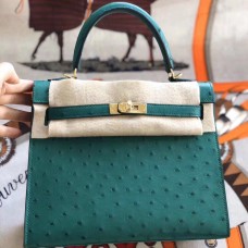 Hermes Kelly 25cm Handmade Bag In Vert Vertigo Ostrich Skin Hermes Kelly 25cm Handmade Bag In Vert Vertigo Ostrich Skin