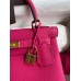 Hermes Kelly Retourne 25 Handmade Bag In Framboise Clemence Leather