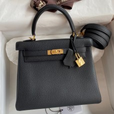 Hermes Kelly Retourne 25 Handmade Bag In Black Clemence Leather Hermes Kelly Retourne 25 Handmade Bag In Black Clemence Leather