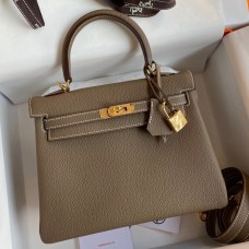Hermes Kelly Retourne 25 Handmade Bag In Taupe Clemence Leather Hermes Kelly Retourne 25 Handmade Bag In Taupe Clemence Leather