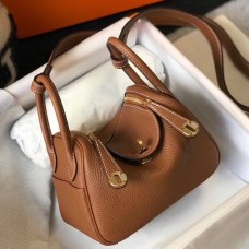 Hermes Lindy Mini Bag In Gold Clemence Leather GHW Hermes Lindy Mini Bag In Gold Clemence Leather GHW