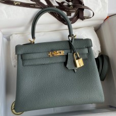 Hermes Kelly Retourne 25 Handmade Bag In Vert Amande Clemence Leather Hermes Kelly Retourne 25 Handmade Bag In Vert Amande Clemence Leather