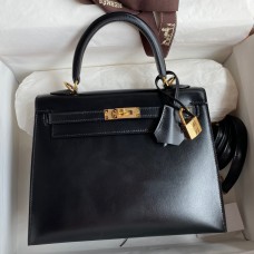 Hermes Kelly Sellier 25 Handmade Bag In Black Box Calfskin Hermes Kelly Sellier 25 Handmade Bag In Black Box Calfskin