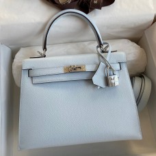 Hermes Kelly Sellier 25 Handmade Bag In Blue Brume Epsom Calfskin Hermes Kelly Sellier 25 Handmade Bag In Blue Brume Epsom Calfskin