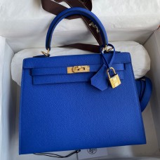 Hermes Kelly Sellier 25 Handmade Bag In Blue France Epsom Calfskin Hermes Kelly Sellier 25 Handmade Bag In Blue France Epsom Calfskin