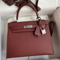 Hermes Kelly Sellier 25 Handmade Bag In Bordeaux Epsom Calfskin Hermes Kelly Sellier 25 Handmade Bag In Bordeaux Epsom Calfskin