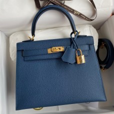 Hermes Kelly Sellier 25 Handmade Bag In Deep Blue Epsom Calfskin Hermes Kelly Sellier 25 Handmade Bag In Deep Blue Epsom Calfskin