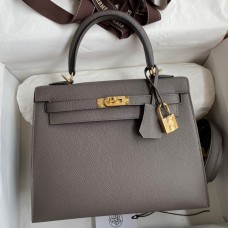 Hermes Kelly Sellier 25 Handmade Bag In Etain Epsom Calfskin Hermes Kelly Sellier 25 Handmade Bag In Etain Epsom Calfskin