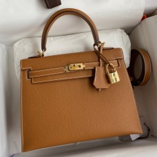 Hermes Kelly Sellier 25 Handmade Bag In Gold Epsom Calfskin Hermes Kelly Sellier 25 Handmade Bag In Gold Epsom Calfskin