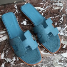 Hermes Oran Slide Sandals In Blue du Nord Epsom Calfskin Hermes Oran Slide Sandals In Blue du Nord Epsom Calfskin