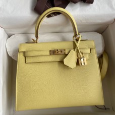 Hermes Kelly Sellier 25 Handmade Bag In Jaune Poussin Epsom Calfskin Hermes Kelly Sellier 25 Handmade Bag In Jaune Poussin Epsom Calfskin