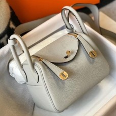Hermes Lindy Mini Bag In Pearl Grey Clemence Leather GHW Hermes Lindy Mini Bag In Pearl Grey Clemence Leather GHW