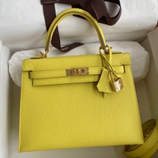 Hermes Kelly Sellier 25 Handmade Bag In Lime Epsom Calfskin Hermes Kelly Sellier 25 Handmade Bag In Lime Epsom Calfskin